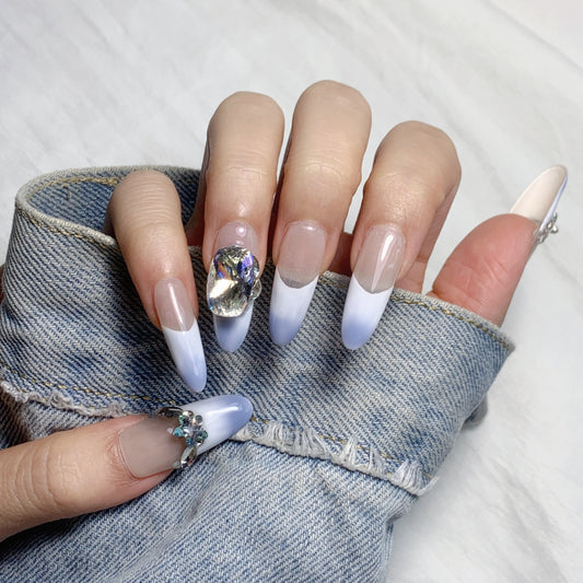Blue Ombre Almond Press-On Nails for Glamorous Nail Art